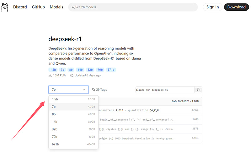 deepSeek-r1模型下载页面